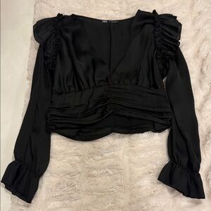 Zara Elegant Black Ruffle Blouse